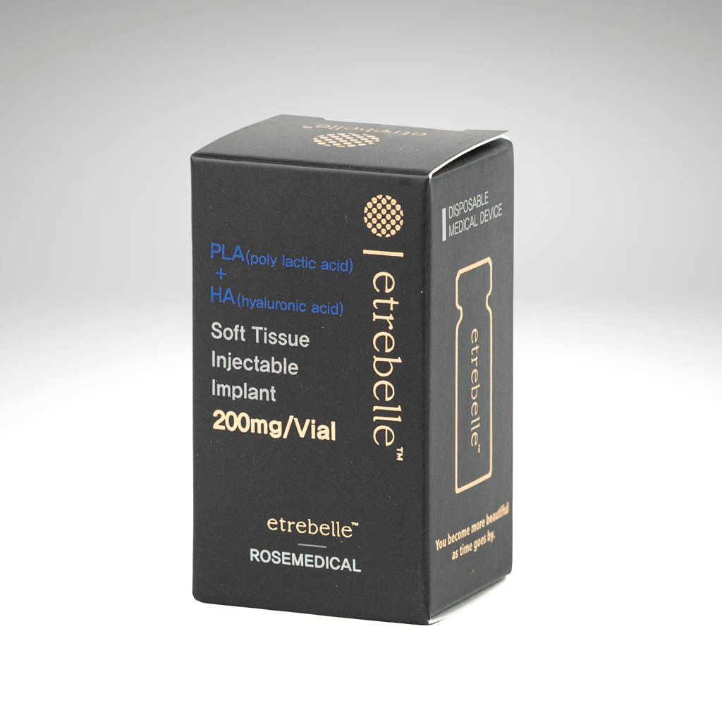 "Etrebelle 200 mg vial, hybrid dermal filler for wrinkle reduction and collagen-boosting skin rejuvenation."
