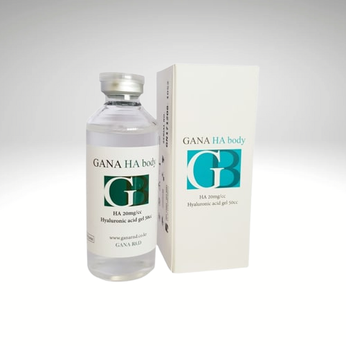 "GANA HA Body Filler vial, premium HA-based body filler for non-surgical contouring and volume enhancement."