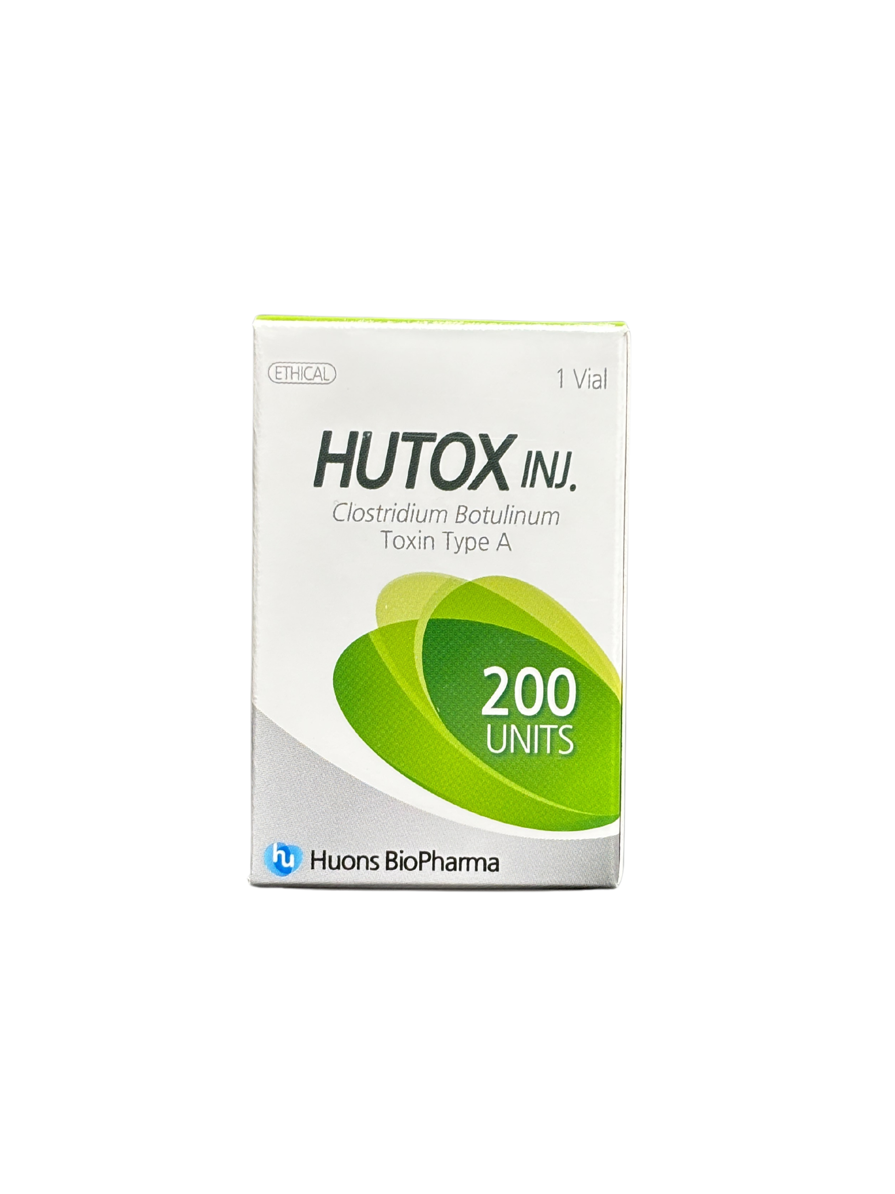 Hutox 100 & Hutox 200 botulinum toxin injections for wrinkle reduction and therapeutic use in premium packaging.