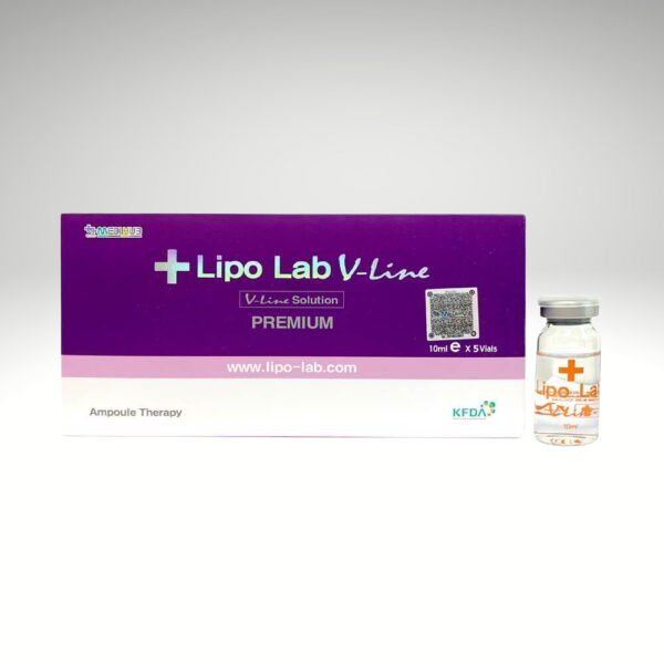 "Lipo Lab V-Line 5ml vials for non-surgical facial and body contouring, featuring lipolysis and skin-tightening agents."