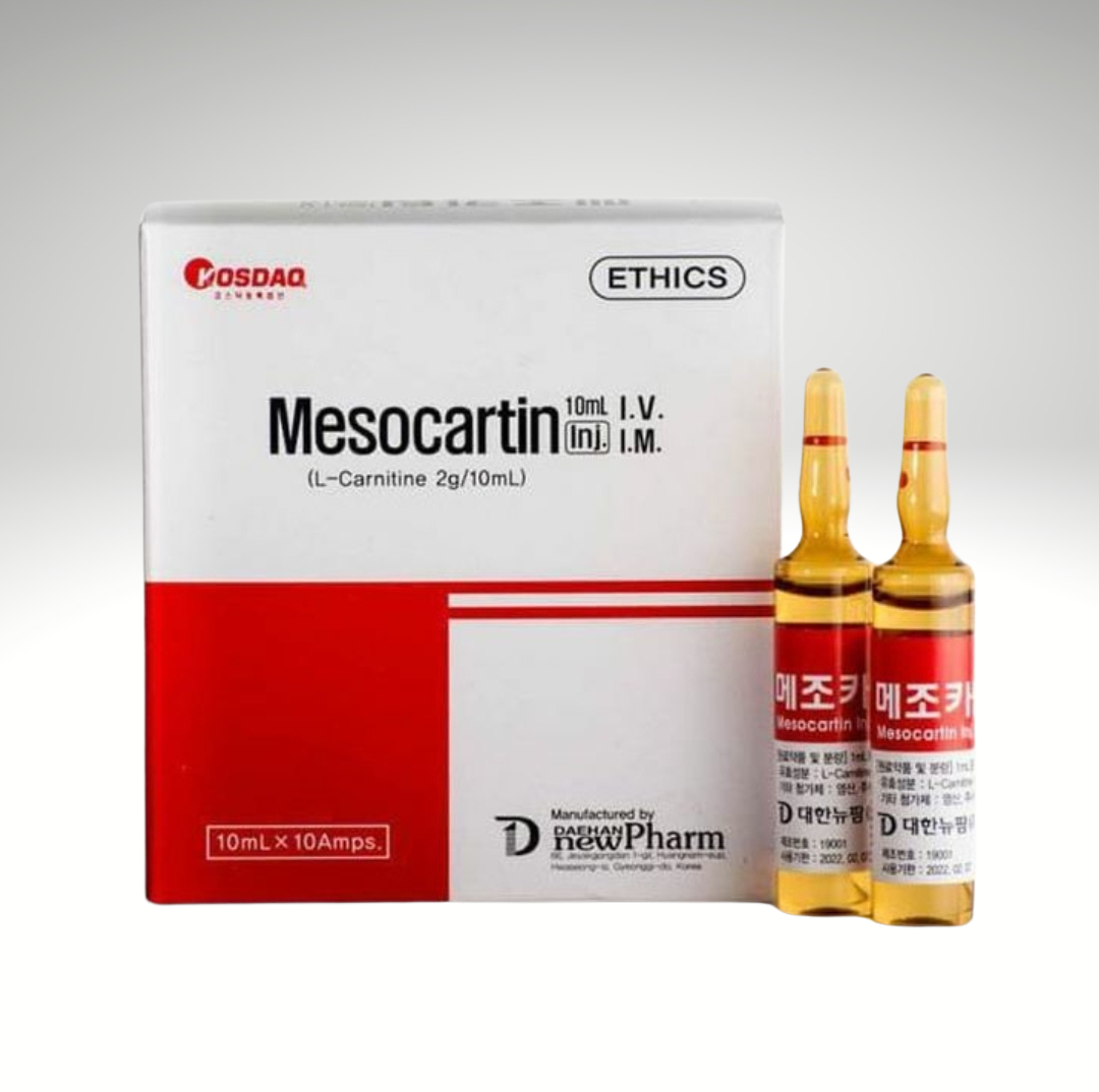 "Mesocartin-L-Carnitine 2g ampoule, L-Carnitine injection for weight loss, metabolism boost, and overall health enhancement."