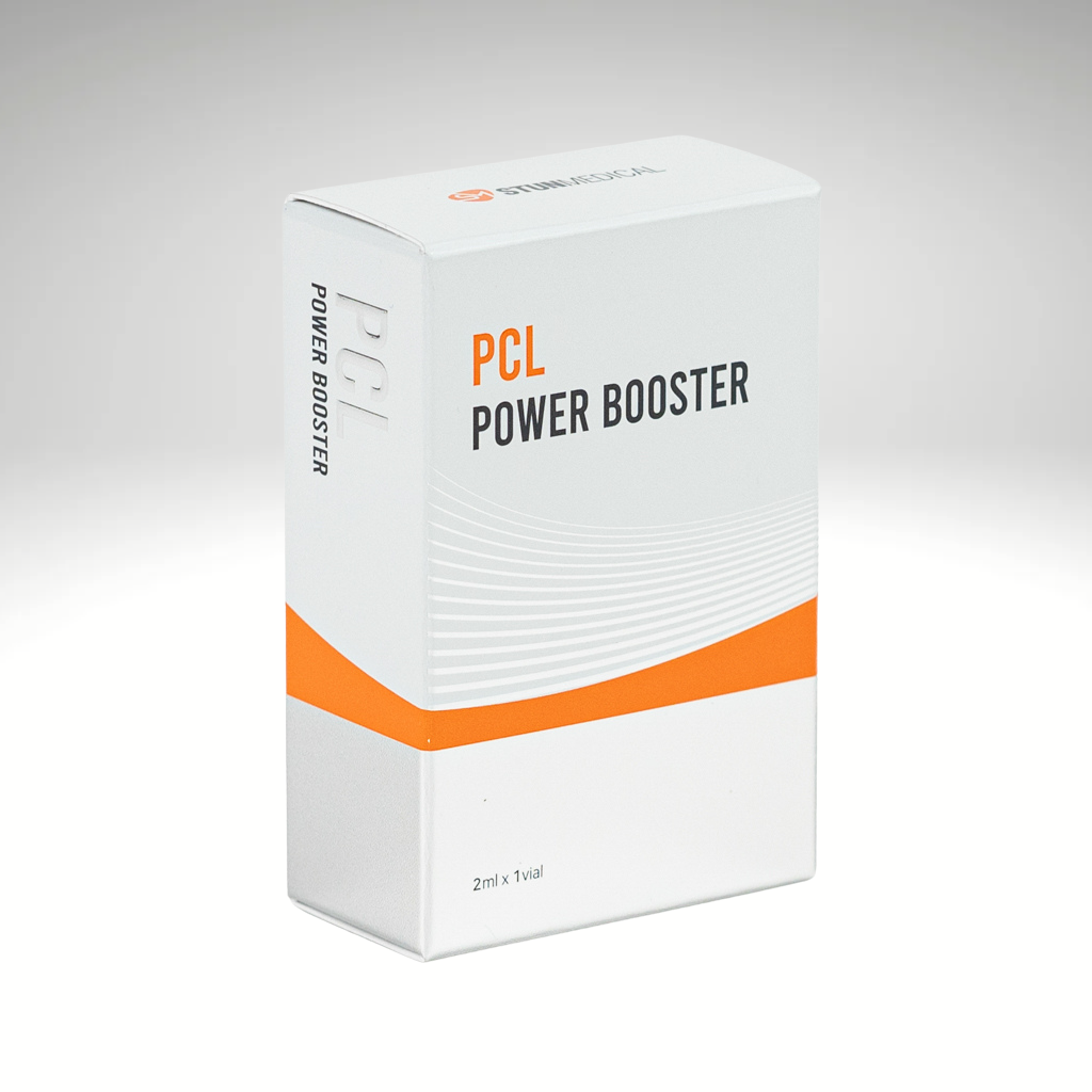 "PCL Power Booster 2ml ampoule, advanced collagen stimulator for anti-aging and skin rejuvenation."