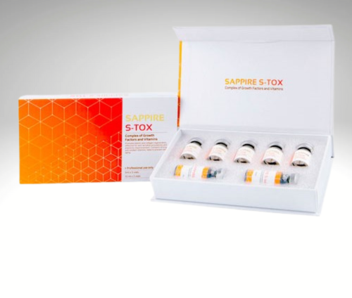 "Sapphire S-Tox ampoules, advanced skin mesotherapy for elasticity, hydration, and wrinkle reduction."