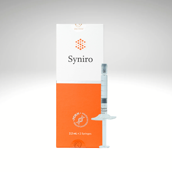 "SYNIRO 2.2ml syringes, advanced dermal modulator with HA, peptides, and PDRN for anti-aging and skin rejuvenation."