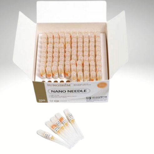 "Sungshim Nano Needle 34G, ultra-thin sterile needles for painless injections, ideal for mesotherapy and HA treatments."