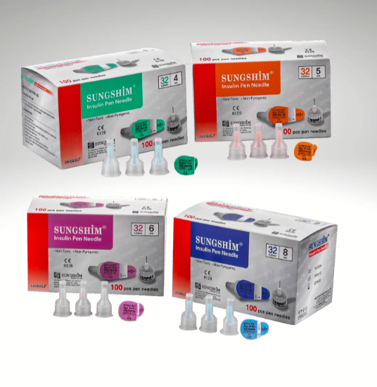 "Sungshim Insulin Pen Needle in sterile packaging, ideal for safe, pain-free insulin injections."