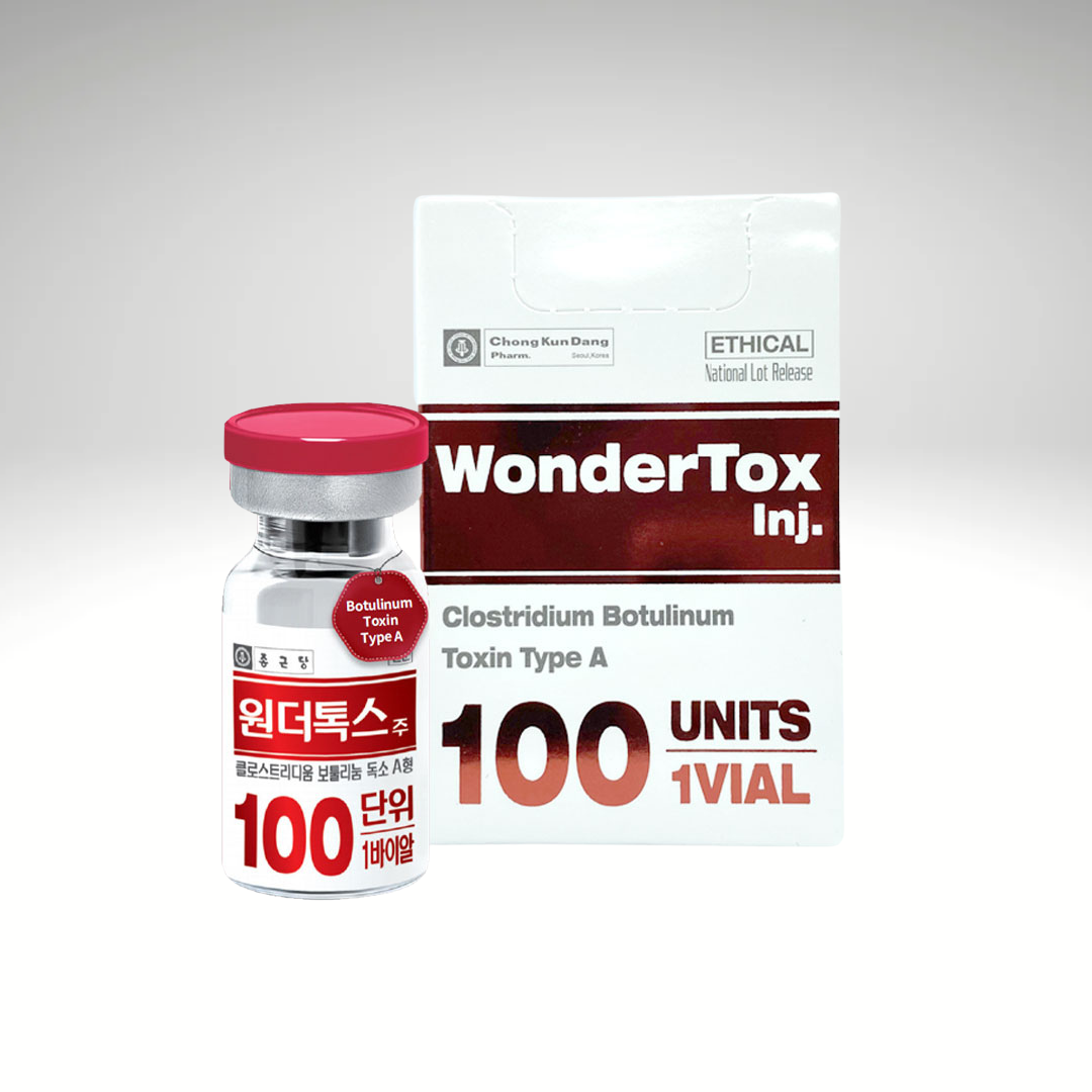 Wondertox 100-unit vial, FDA-approved botulinum toxin for wrinkle reduction and facial rejuvenation."