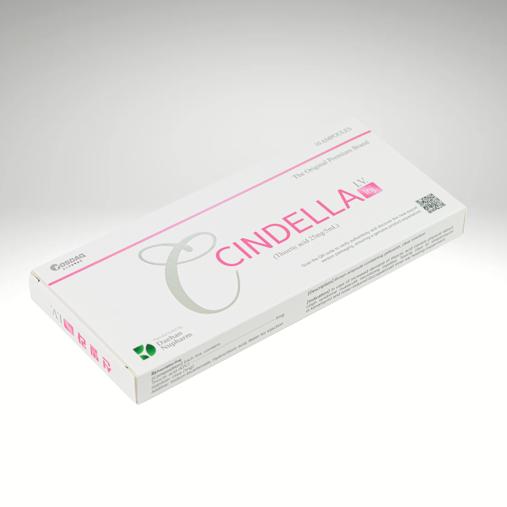 "Cindella Injection, Korean skin rejuvenation treatment with alpha-lipoic acid for skin whitening, anti-aging, and elasticity."