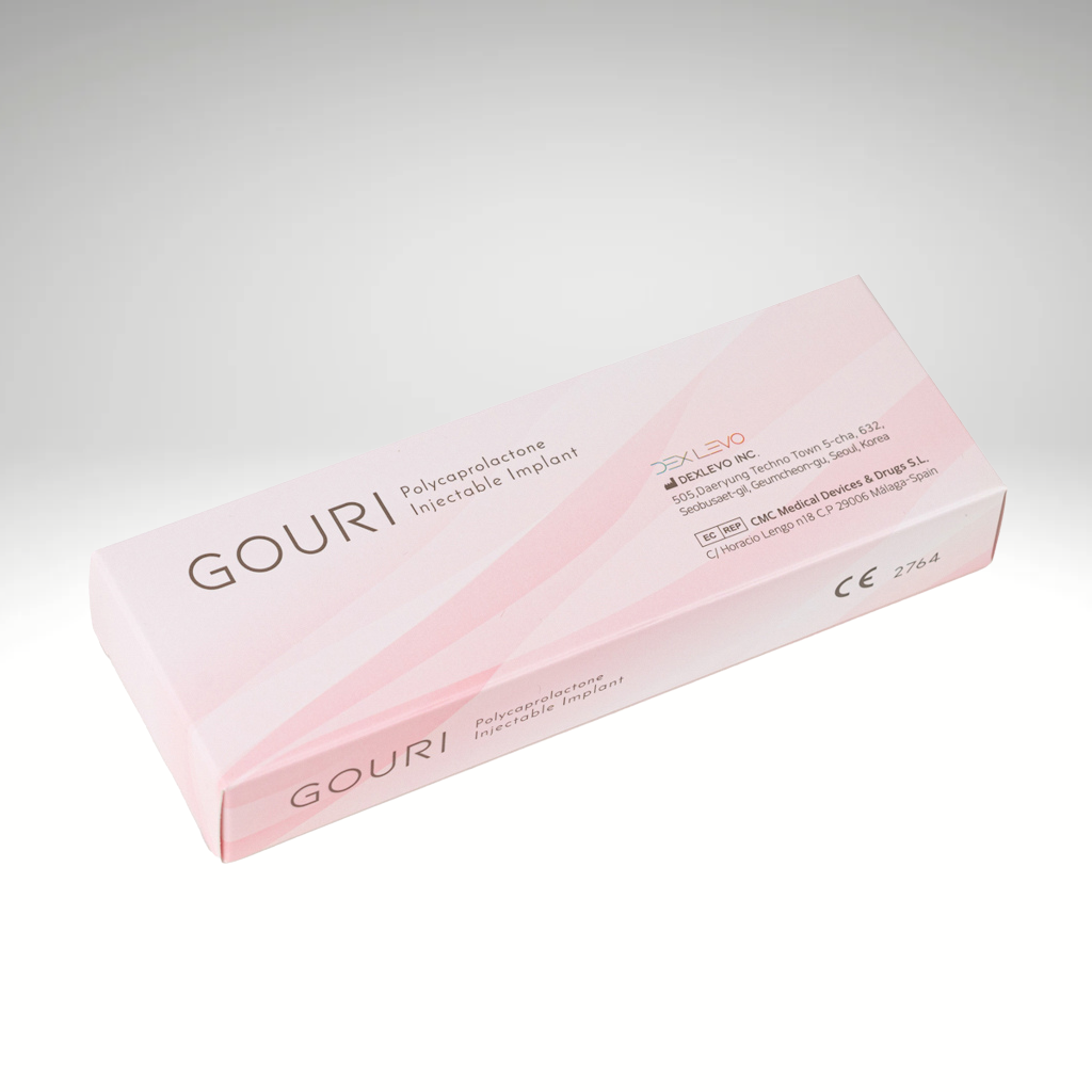 "Gouri 1 ml syringe, advanced PCL-based dermal filler for collagen stimulation and long-lasting skin rejuvenation."