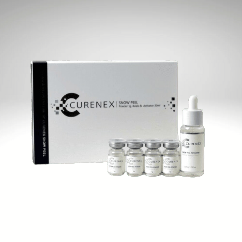 Curenex Snow Peel set with C-TOX powder and Snow Peel Activator, ideal for gentle peeling and rejuvenation.