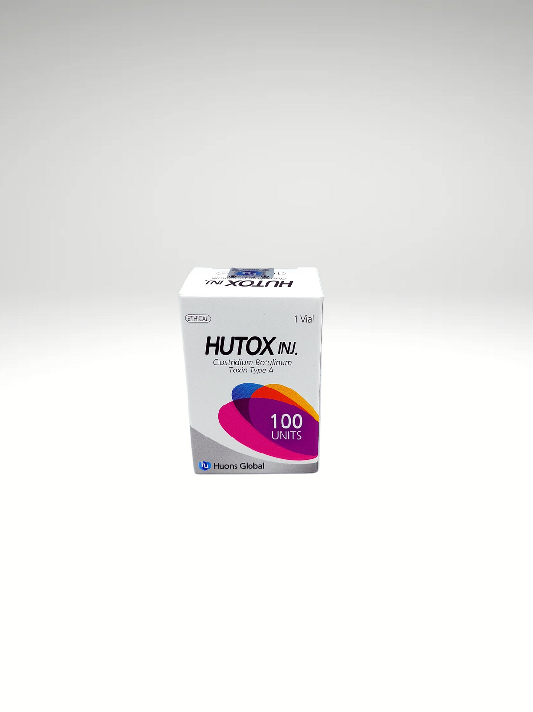 Hutox 100 &amp; Hutox 200 botulinum toxin injections for wrinkle reduction and therapeutic use in premium packaging.