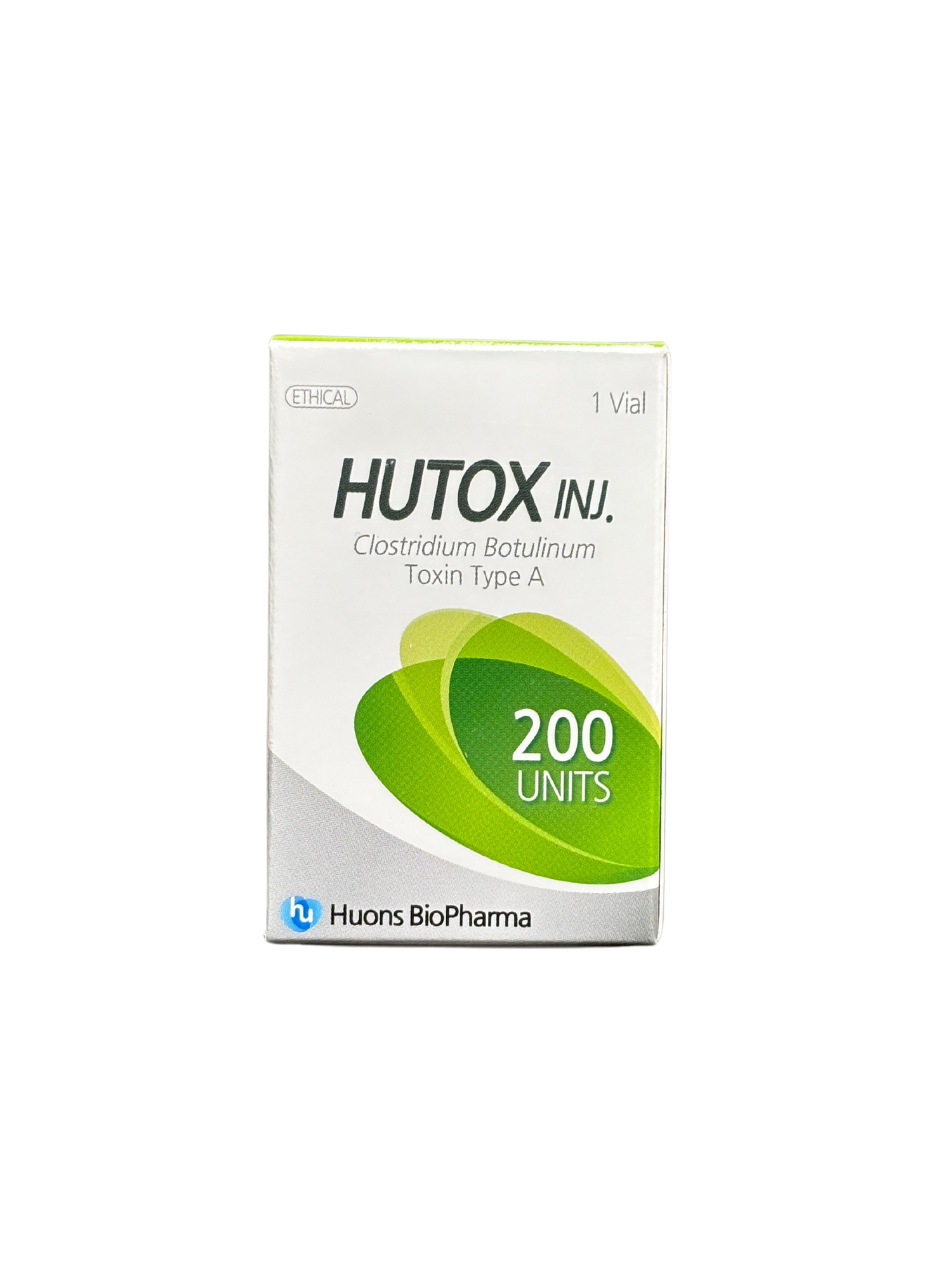 Hutox 100 &amp; Hutox 200 botulinum toxin injections for wrinkle reduction and therapeutic use in premium packaging.