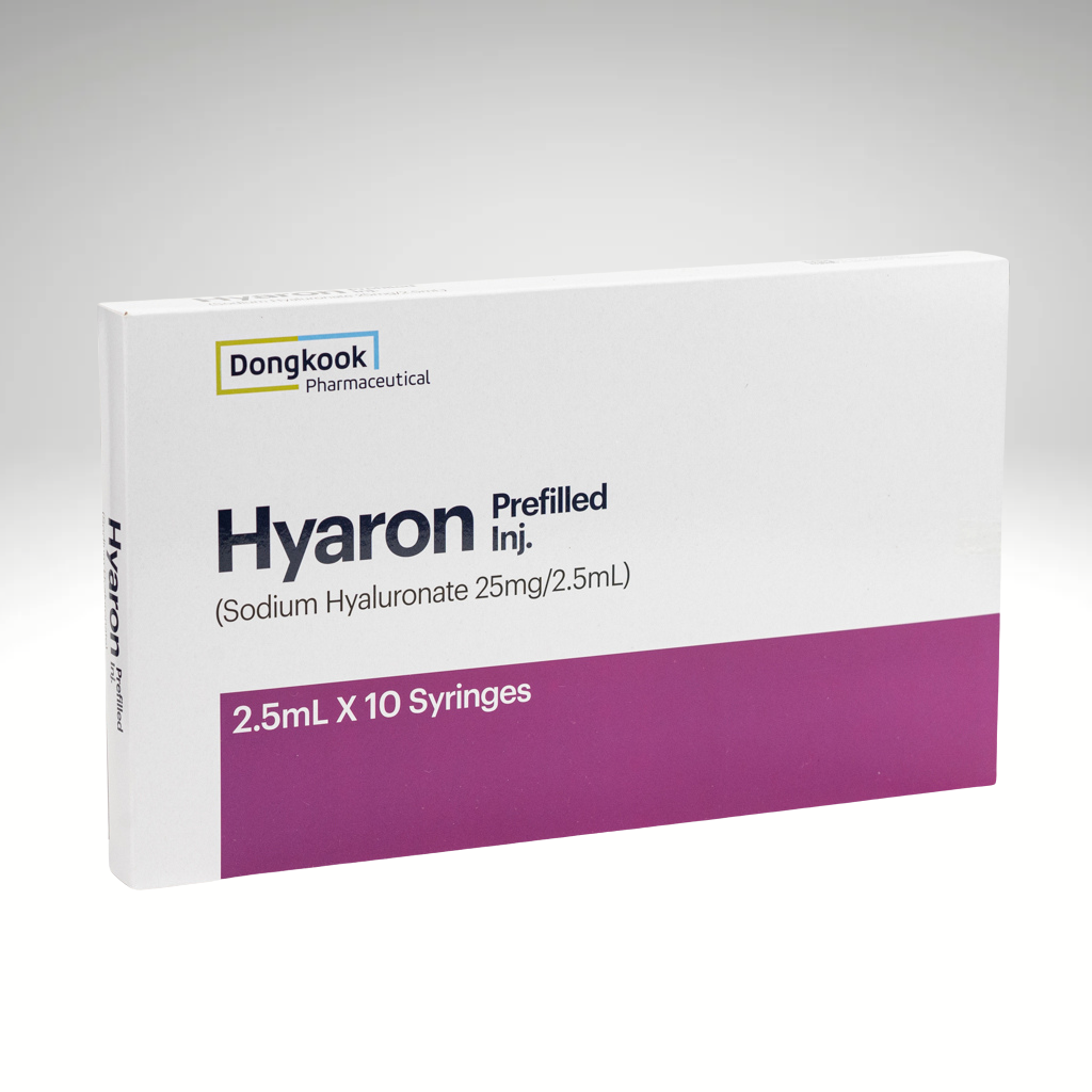 Hyaron pre-filled syringe, perfect for wrinkle reduction and skin rejuvenation with sodium hyaluronate.