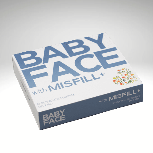 MISFILL+ Baby Face in sleek, modern packaging, ideal for advanced anti-aging and skin hydration.