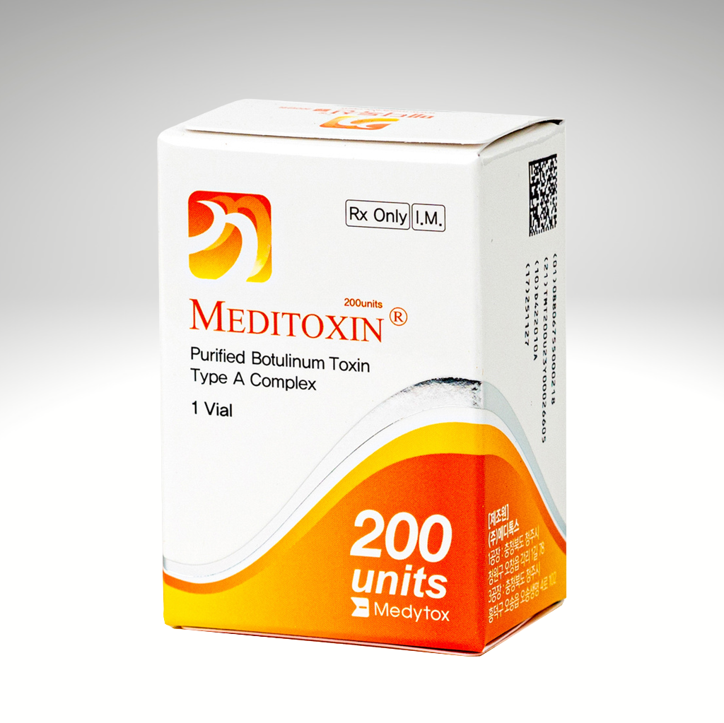 &quot;Meditoxin 200-unit vial, botulinum toxin for effective wrinkle reduction and therapeutic muscle relaxation.&quot;