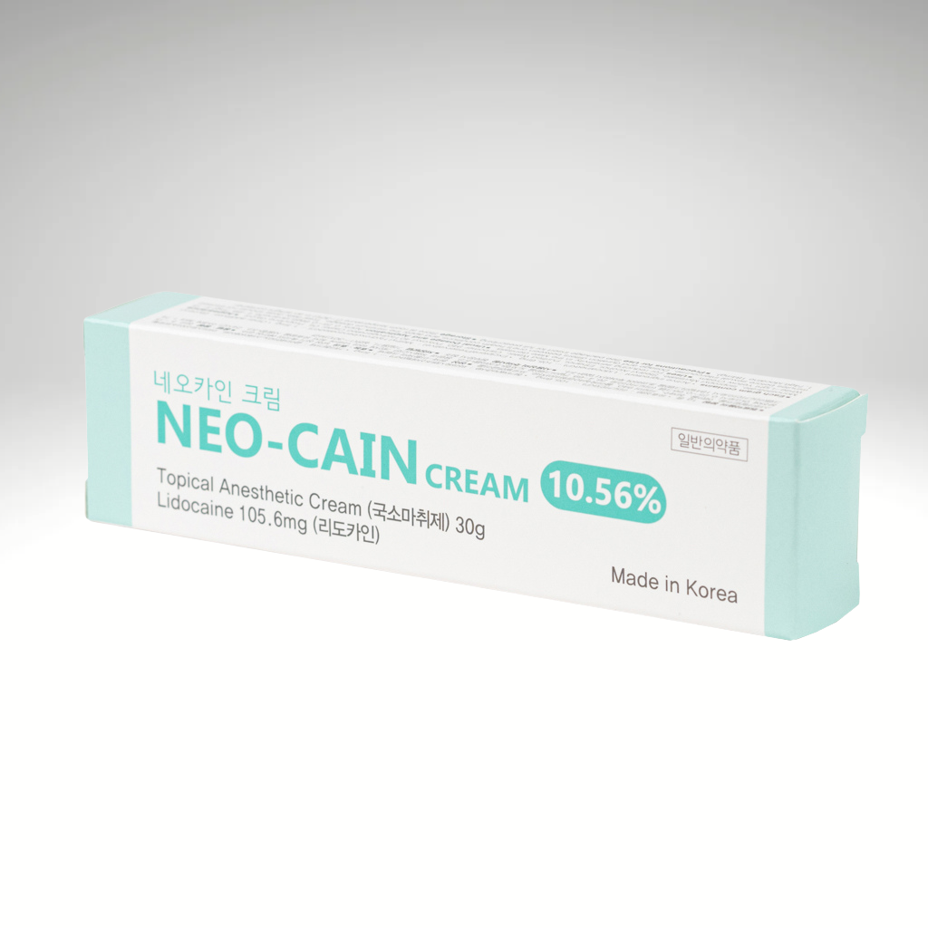 Compact Neo-Cain Cream 30g tube for portable numbing solution in aesthetic and medical procedures.