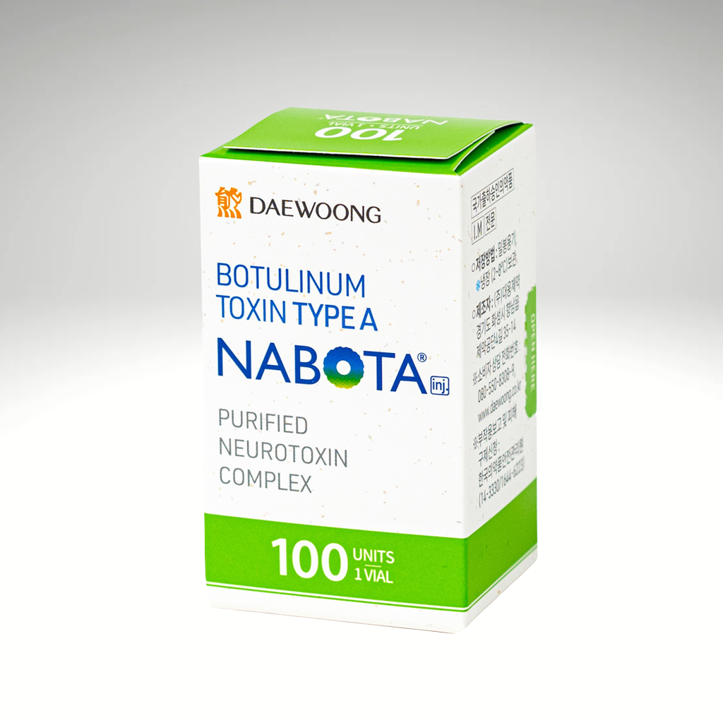 Nabota 100 units Botulinum toxin vial for wrinkle reduction and hyperhidrosis treatment, high-purity formula.