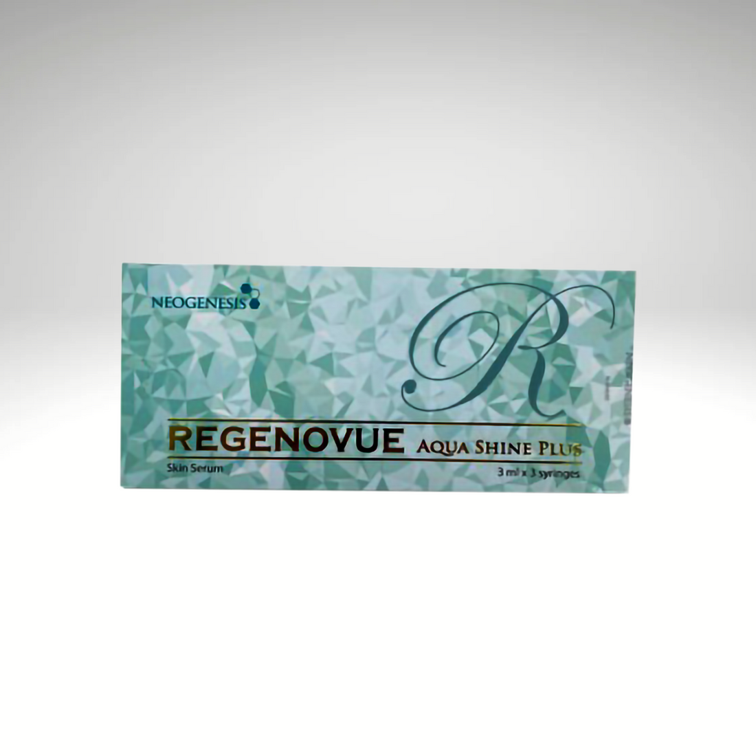 Regenovue Aqua Shine Plus Gold in sleek packaging, perfect for hydrating and brightening skin