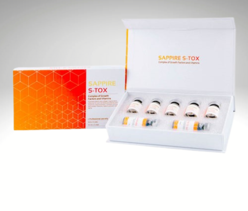 &quot;Sapphire S-Tox ampoules, advanced skin mesotherapy for elasticity, hydration, and wrinkle reduction.&quot;