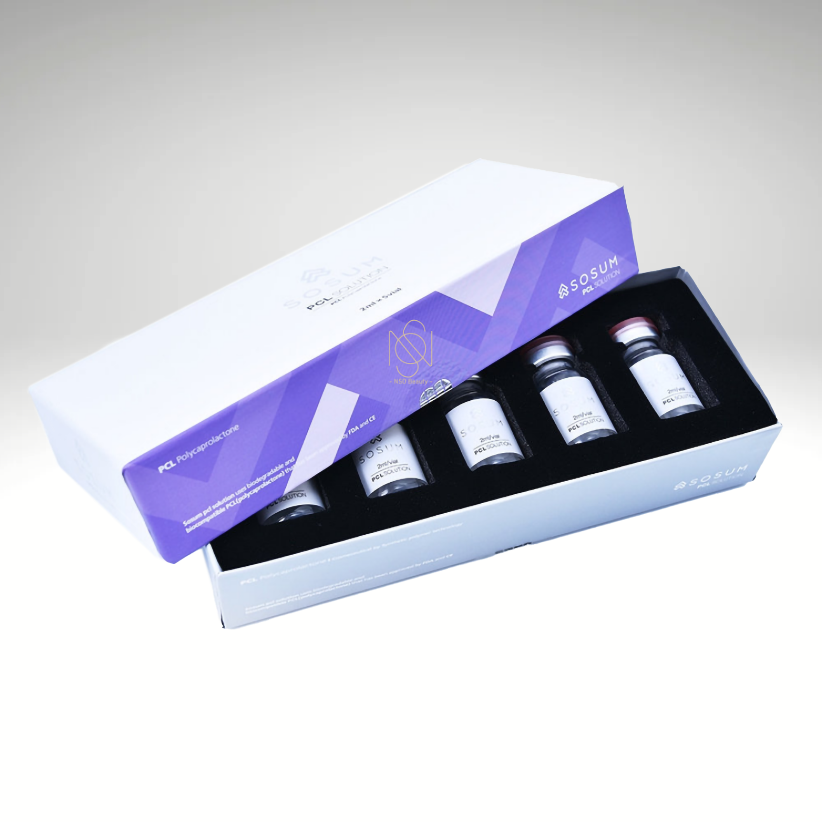 Sosum PCL Solution in sleek vial packaging, ideal for collagen stimulation and facial contouring.