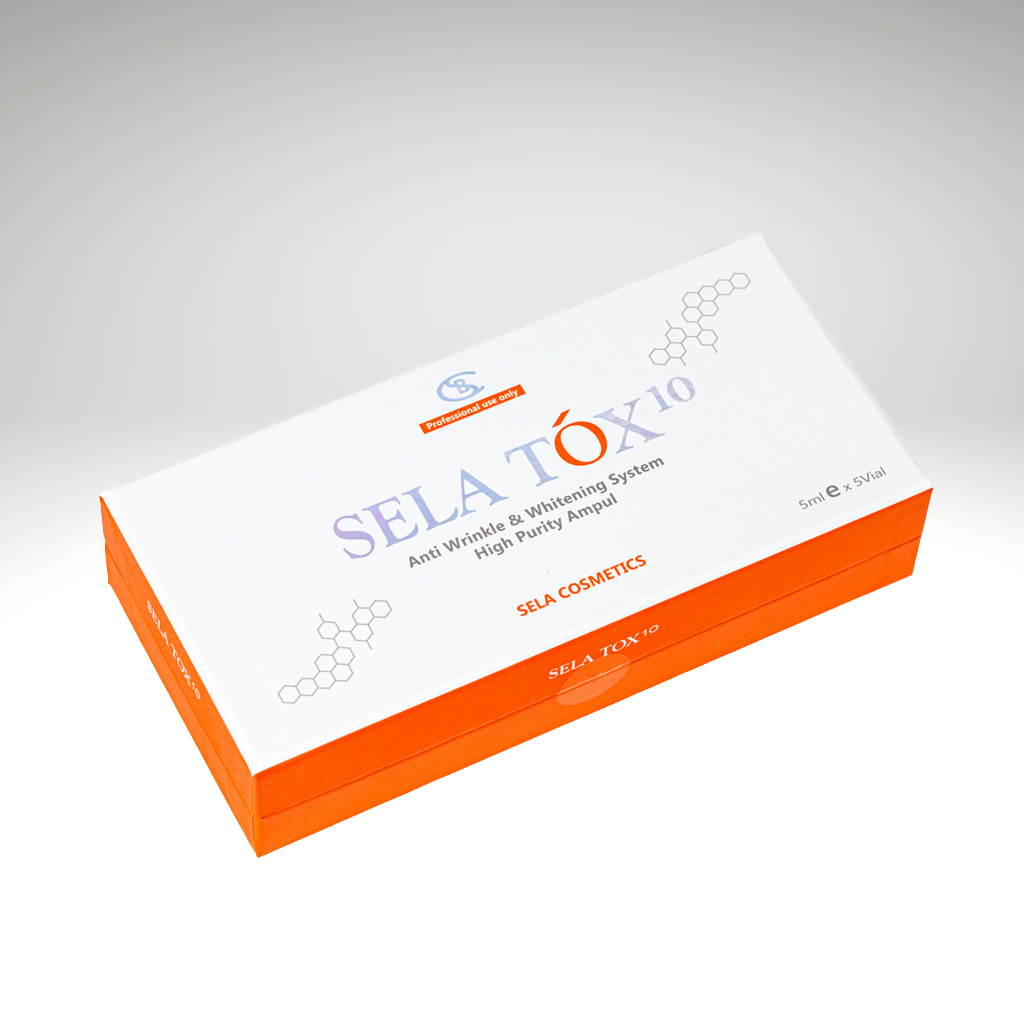 &quot;SELA TOX 10 5 ml vial and Hydra Stamp, advanced botox-like skincare for wrinkle reduction and skin rejuvenation.&quot;