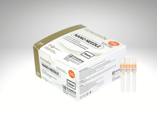 &quot;Sungshim Nano Needle 34G, ultra-thin sterile needles for painless injections, ideal for mesotherapy and HA treatments.&quot;