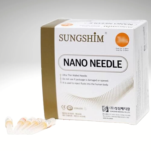 &quot;Sungshim Nano Needle 34G, ultra-thin sterile needles for painless injections, ideal for mesotherapy and HA treatments.&quot;