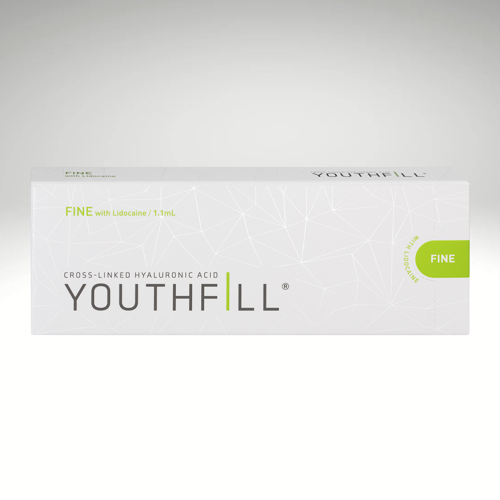 YOUTHFILL FINE hyaluronic acid filler for wrinkle reduction and lip enhancement, offering long-lasting fine line correction.