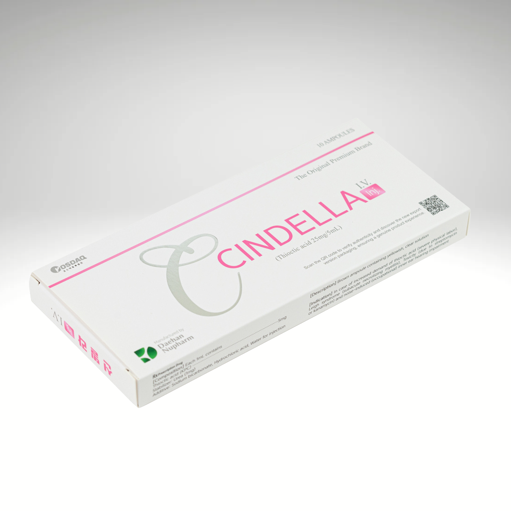 &quot;Cindella Injection, Korean skin rejuvenation treatment with alpha-lipoic acid for skin whitening, anti-aging, and elasticity.&quot;